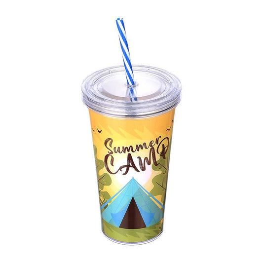 Lillu 20 oz Summer Camp Clear Tumbler with Reusable Straw & Lid