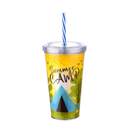 Lillu 20 oz Summer Camp Clear Tumbler with Reusable Straw & Lid