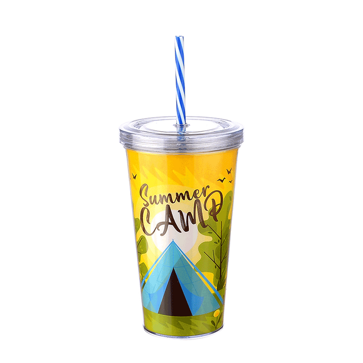 Lillu 20 oz Summer Camp Clear Tumbler with Reusable Straw & Lid