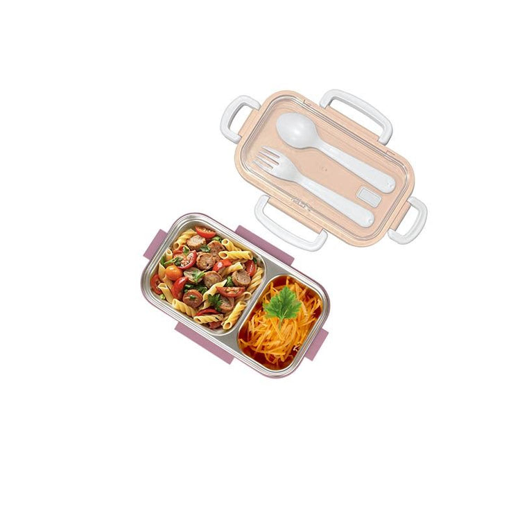 Lillu 15 oz Aura Divided Stainless Steel Bento Box with Cutlery Set