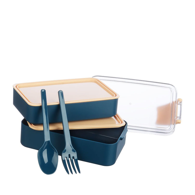 Lillu 30 oz Fely Double-Tier Bento Lunch Box with Cutlery Set