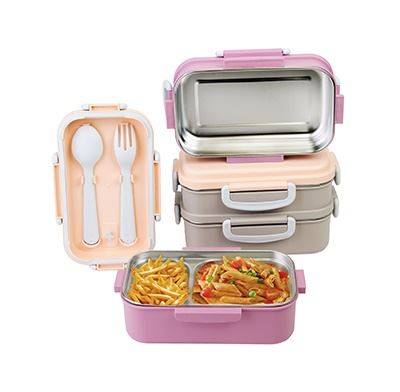 Lillu 29 oz Aura Double-Tier Stainless Steel Bento Lunch Box